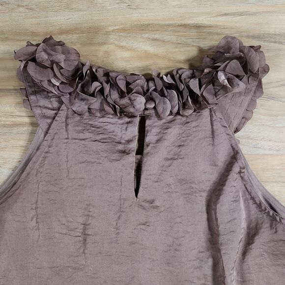 🔹️Anthropologie Adiva Brown Ruffled Rosette Neck Sleeveless Top Small - Picture 5 of 10